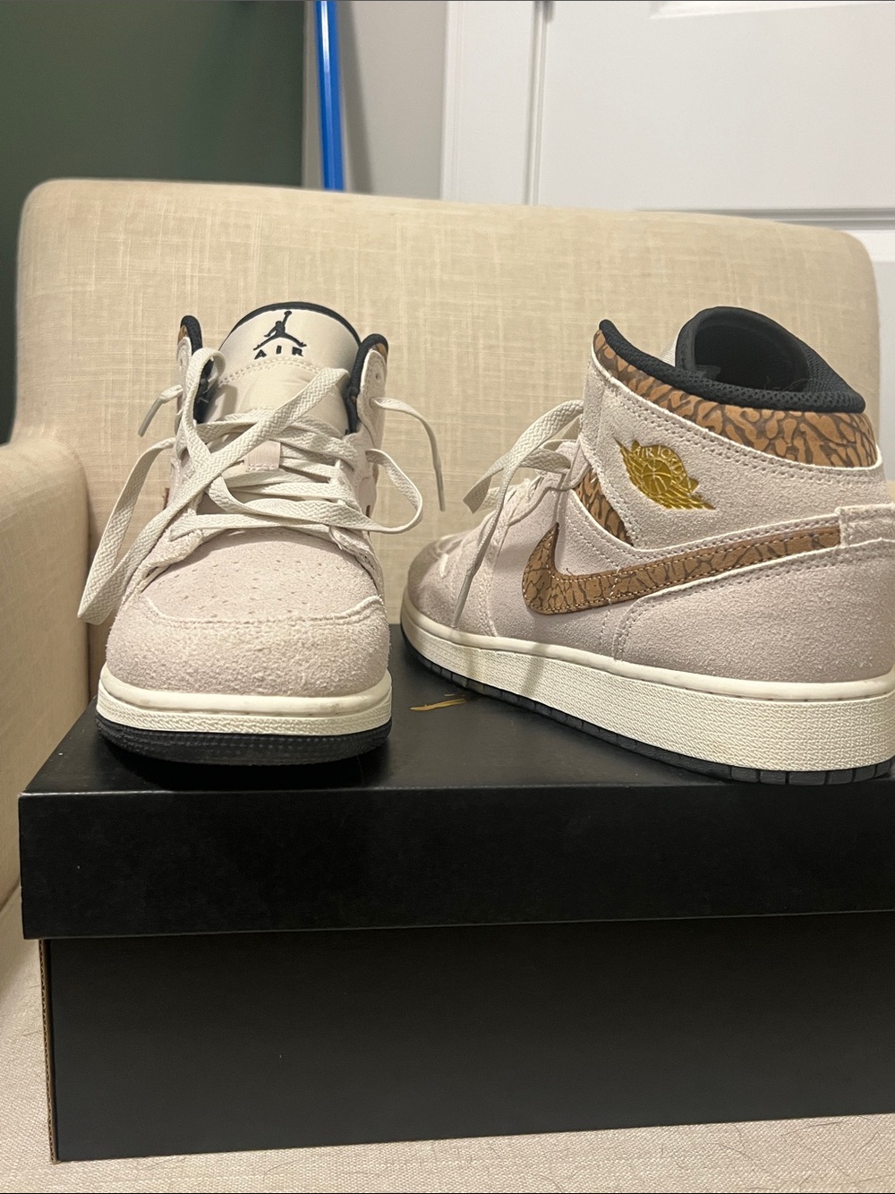 Jordan Kids Mid-Top Sneakers in Beige with Brown and Gold Accents
